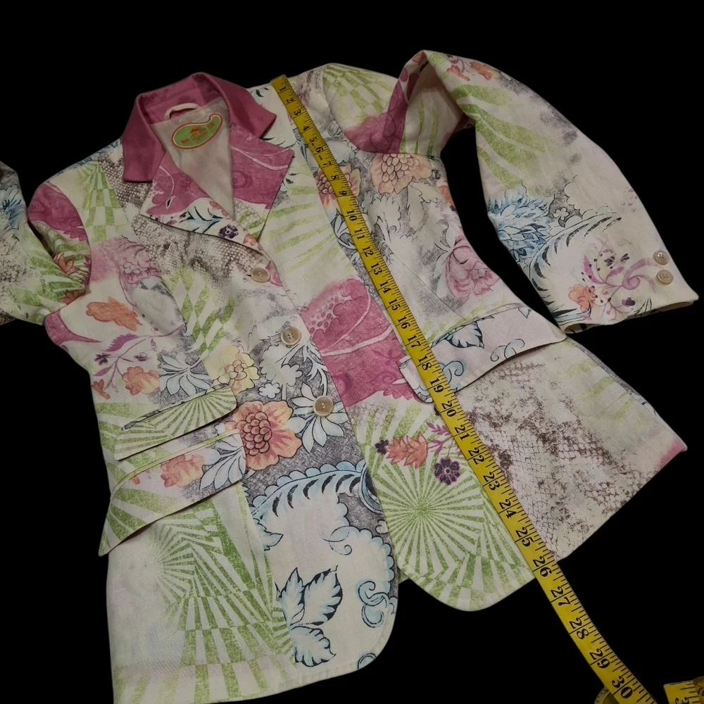 Vintage Etro Milano Floral Print Paisley Linen Blazer Women Size 8US / 44IT - Picture 15 of 16